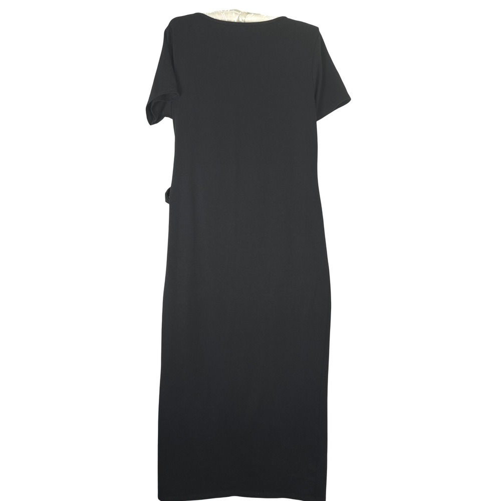 Rachel Zoe Midi Column Dress M Black Side Tie Ruched Minimalist Quiet Luxury - Picture 5 of 10